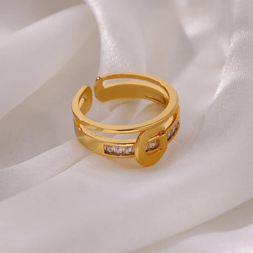 Zircon Rings Adjustable Stainless Steel Ring for Women