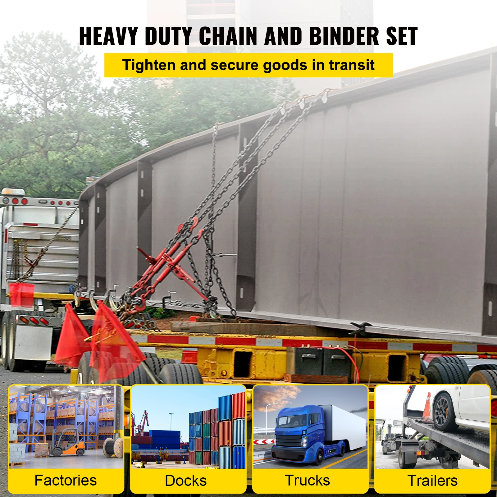 Steel Chain Load Binder Kit for Hauling and Towing