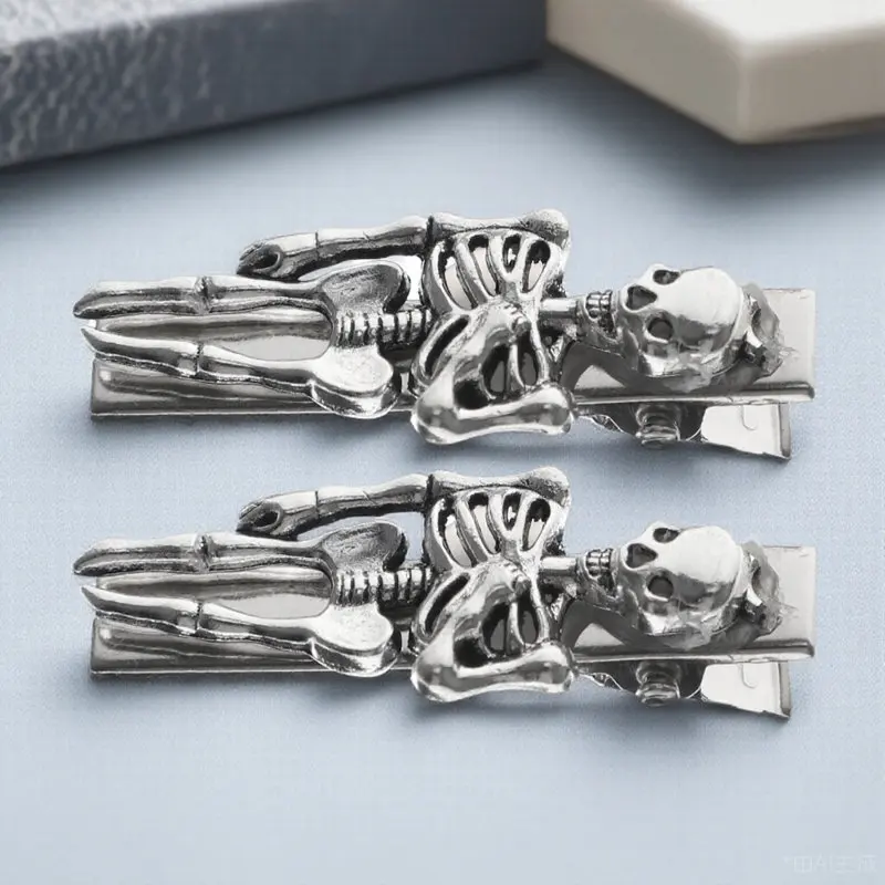2Pcs 할로윈 해골 헤어 클립 공포 헤어 바레트 고딕 액세서리 파티 의상 할로..