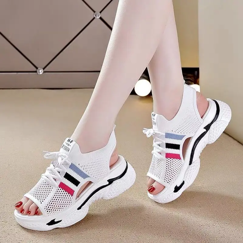 

Shoes for Women 2023 Fashion Lace Up/on Women's Sandals Summer Breathable Flat Platform Casual Sandals Women Sponge Bottom