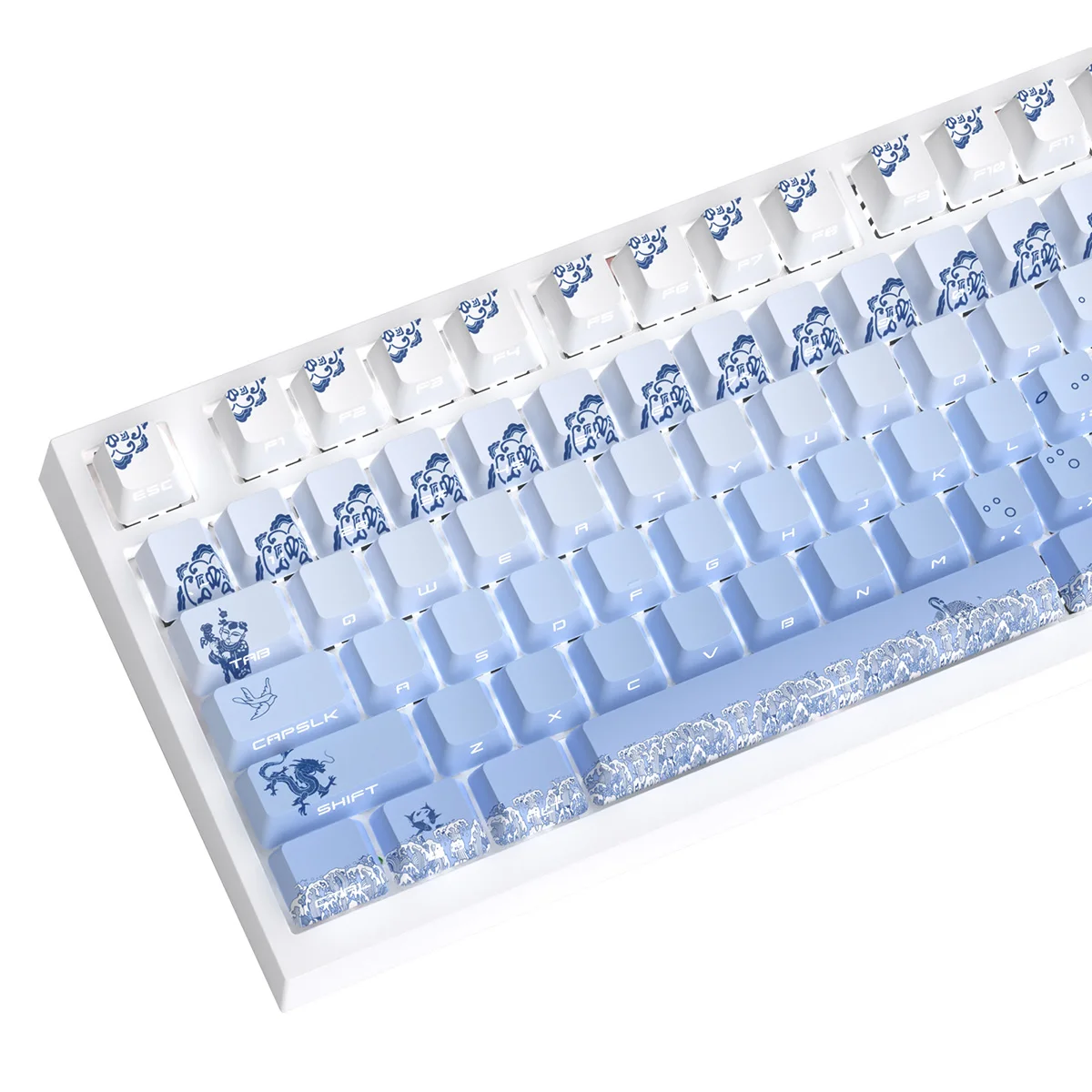 Pbt-teclas Duplas Teclado de Porcelana Azul e Branca Sub de Corante Retroiluminação Lateral para Interruptores mx Teclado Mecânico