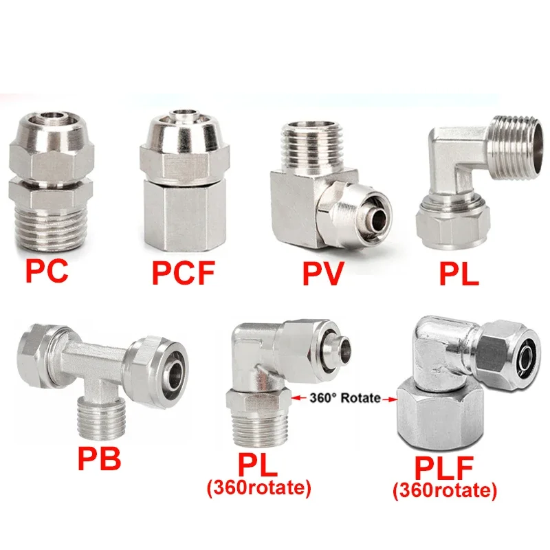 Pneumatic Fitting Connector Copper Air Fitting OD 4 6 8 10 12 mm Thread 1/8 3/8 1/2