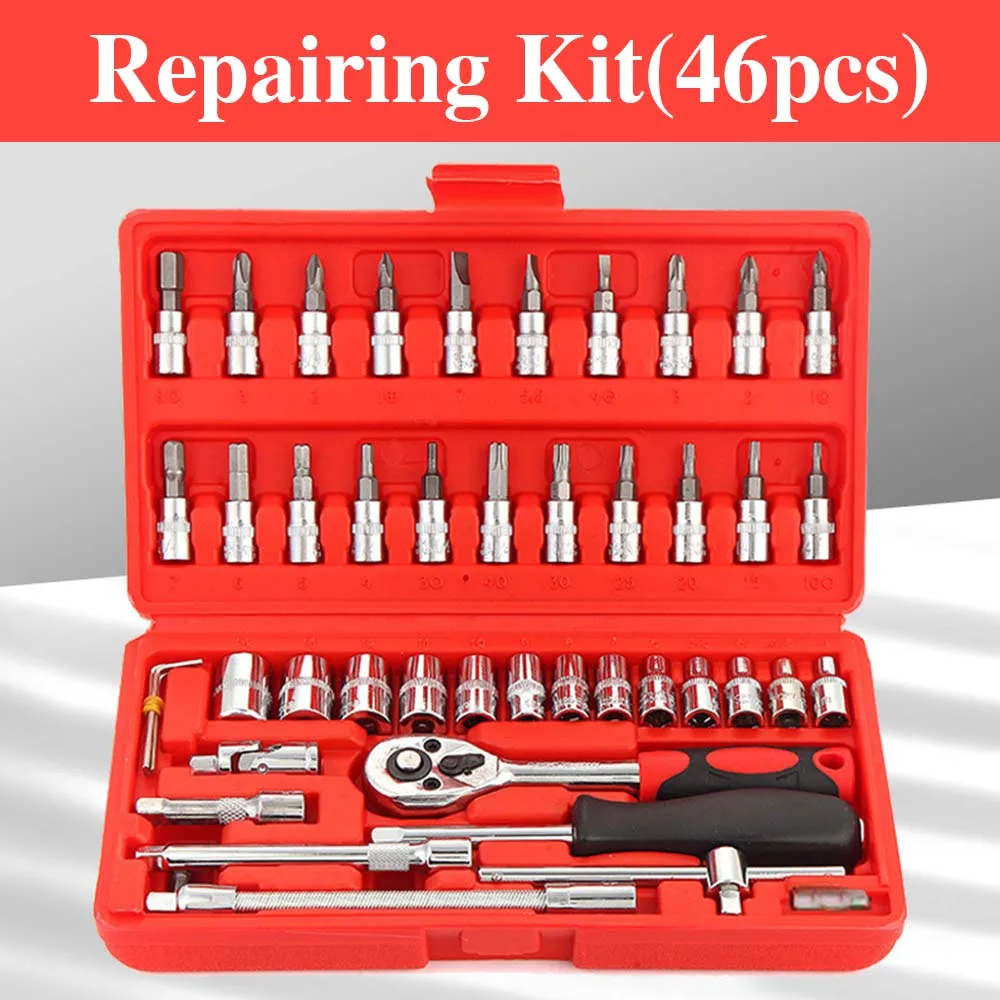 46PcsSetWrenchHandToolSetCarRepairToolKitSetHomeMechanical