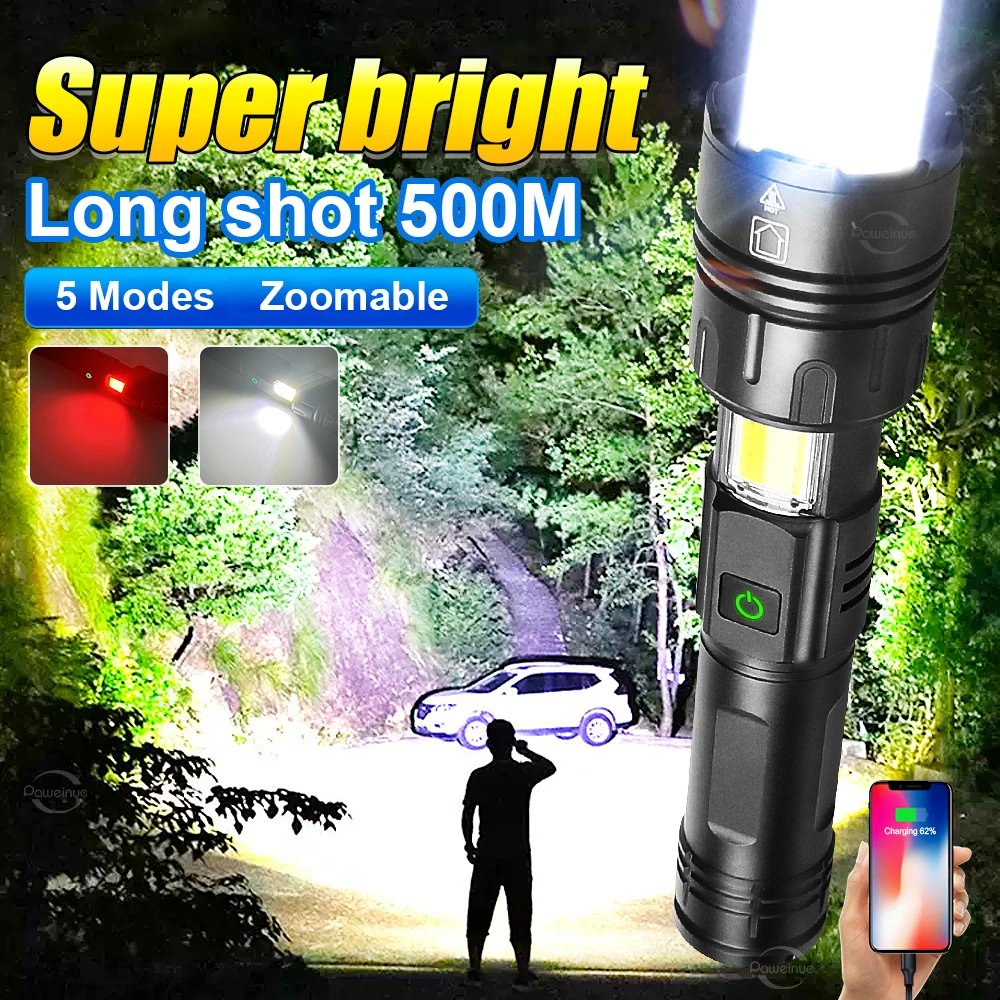 

Rechargeable Flashlight with Usb Charging XHP70 Strong Light Torch Waterproof Outdoor Portable Light High Power Led Flashlights