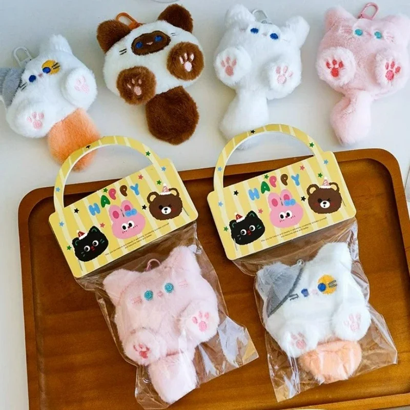 4pcs Cute Plush Cat Doll Pendant Key Chain Kawaii Soft Stuffed Animal Kitty Keychain Backpack Hanging Decoration Jewlery Gifts