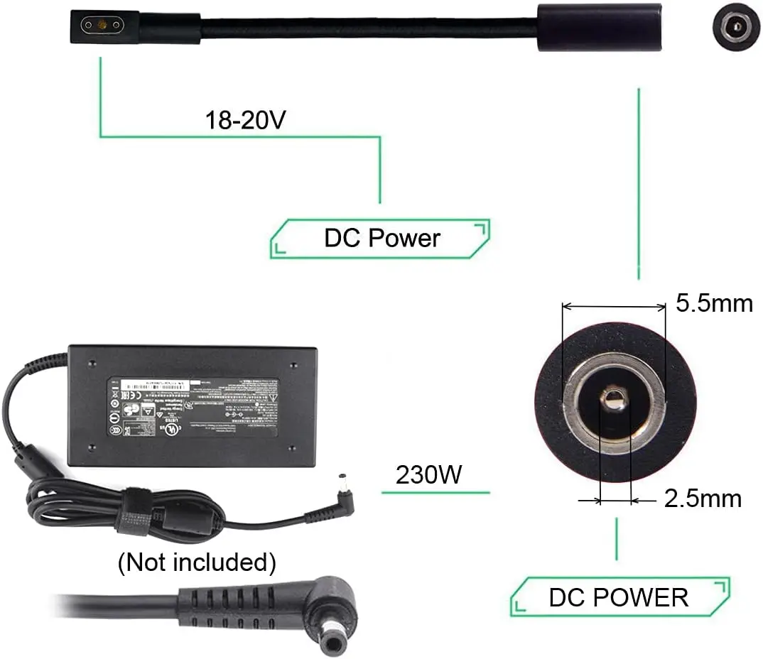 DC 잭 입력-3 핀 전원 플러그 케이블, 노트북 프로 17 및 레이저 블레이드 15 모델과 호환, GTX1060 지원, 230W 충전 어댑터