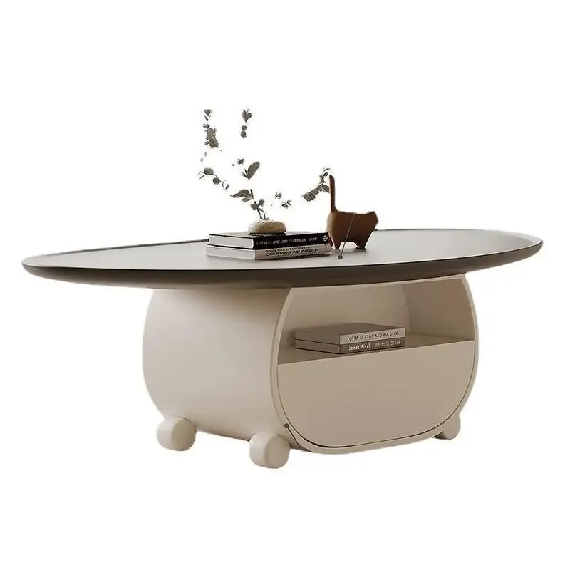

Cream Style Oval Coffee Table Living Room Home Creative Modern and Simple High Sense Side Table