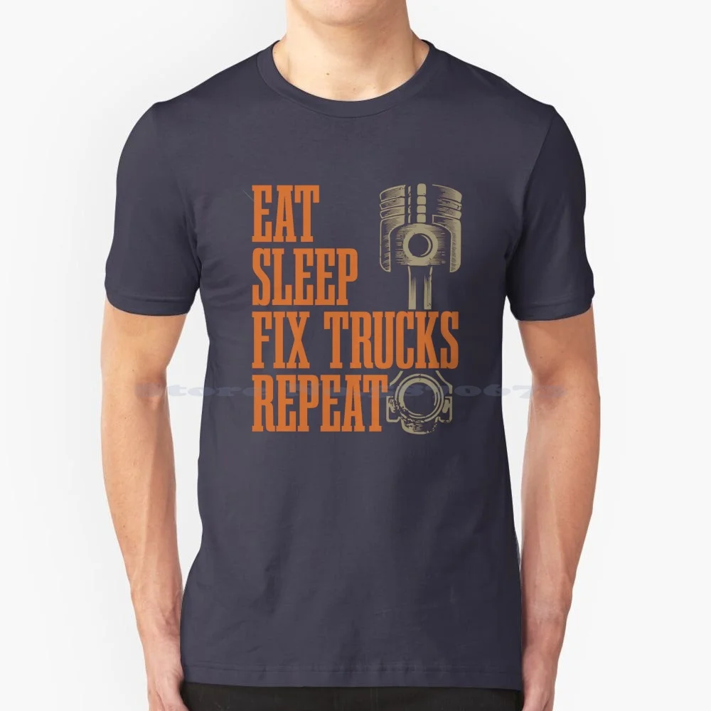 Camion Meccanico-Mangia, Dorme, Ripara I Camion, Ripeti-Trucker T Shirt 100% Cotone Tee Trucker Driver Meccanico Camion