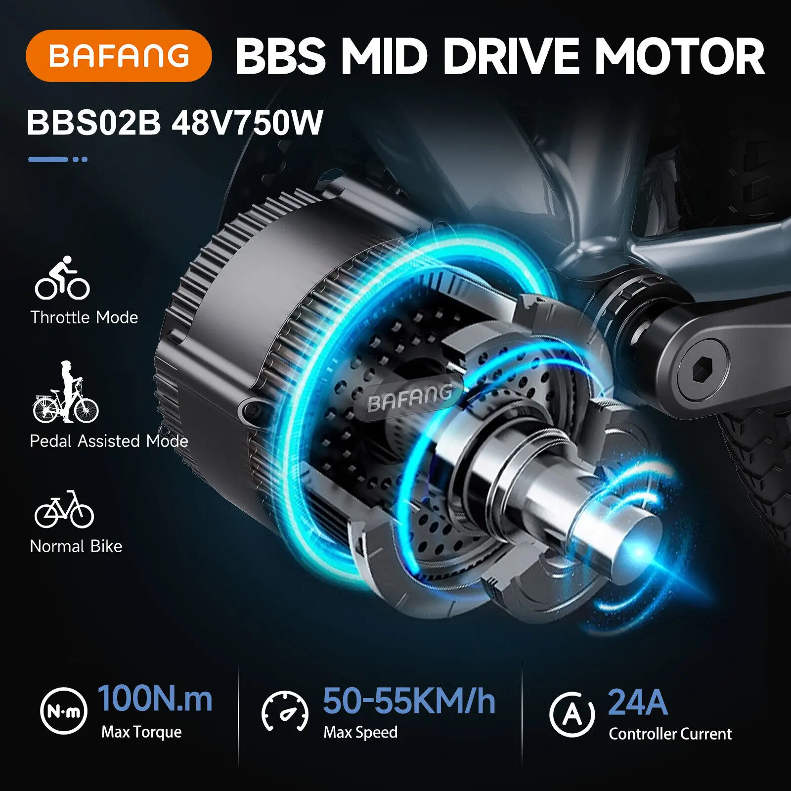 Description Picture 4 of itemBafang Mid Drive Motor UART Protocol BBS02B 48V 750W Ebike Conversion Kit Electric Bicycle BB 68mm 100mm 120mm
