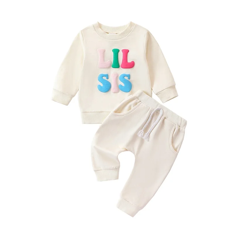 

Baby Girl Fall Winter Outfits Big Sister Little Sister Matching Clothes Letter Print Crew Neck Long Sleeve 2Pcs Set