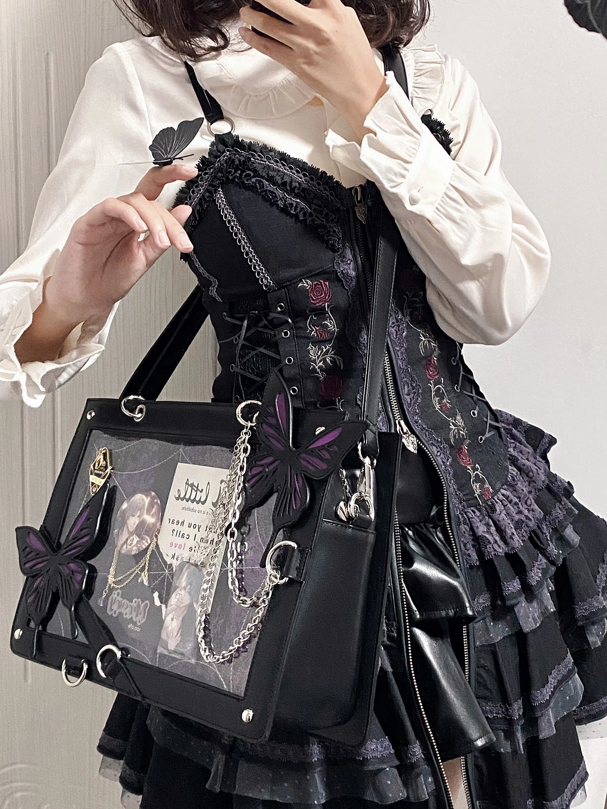 Pastel Goth Bear Square Lolita Handbag Purse Kawaii | Kawaii Babe Purple Black