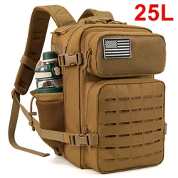 Tactical Outdoor Backpack with Bottle Holder - 25L/45L Capacity for Everyday and Adventure Use (25L Khaki)