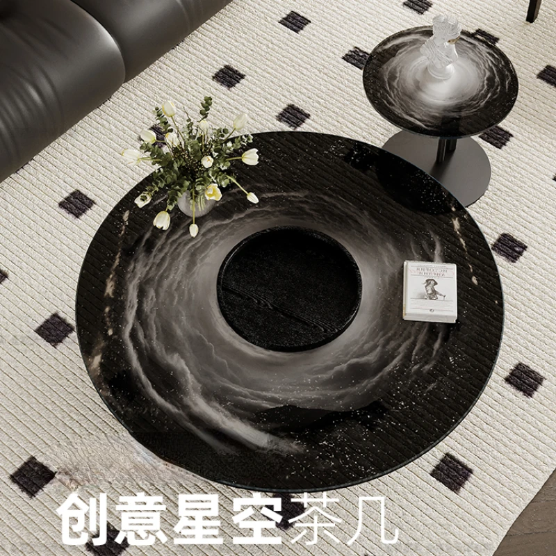

French Retro Creative High-End Elegant round Glass Coffee Table Living Room Home Small Apartment Small round Table Side Table