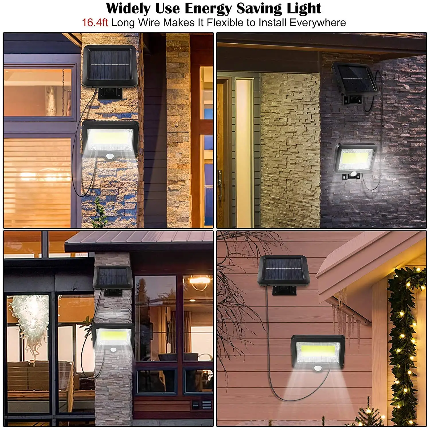 Description Picture 3 of item2Pack 100 COB LED Solar Light With 5m Conectable Cable Patio Outdoor Motion Sensor Solar Wall Lamp 3 Modes for Garden Door Yard
