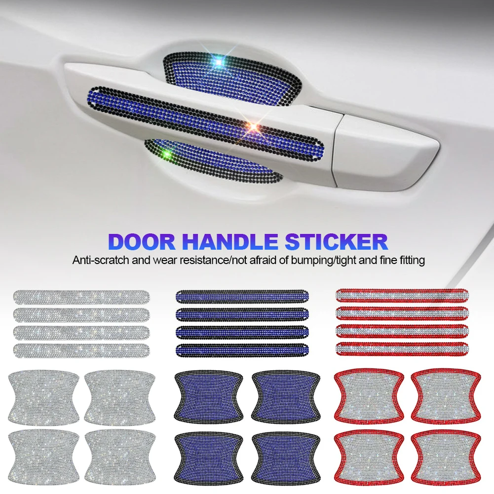 8Pcs Bling Car Kit Car Door Handle Protector Shiny Rhinestones Scratch Resistant Stickers Cup