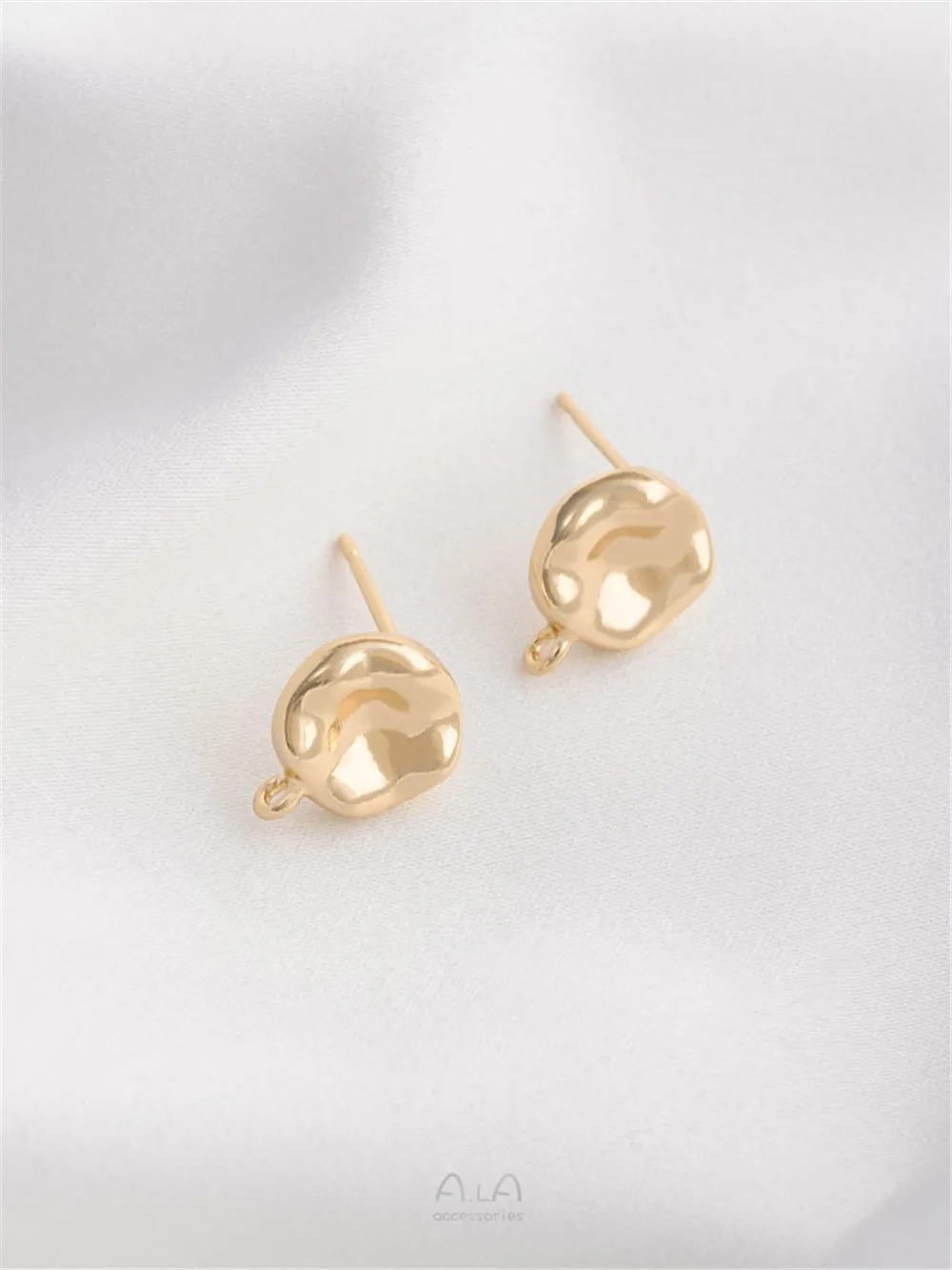 925 Silver Needle 14K Gold Wrapped Lava Small Stone Irregular Flat Round Square with Hanging Rings Earrings Accessories E345