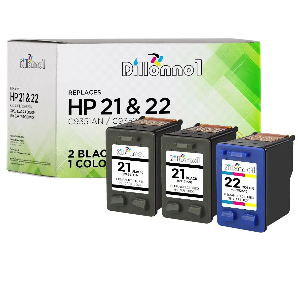 3-Pk Per Hp 21 22 Nero/Colore Per Fax 1250 3180 Psc 1219 1401 1406 1410 1415