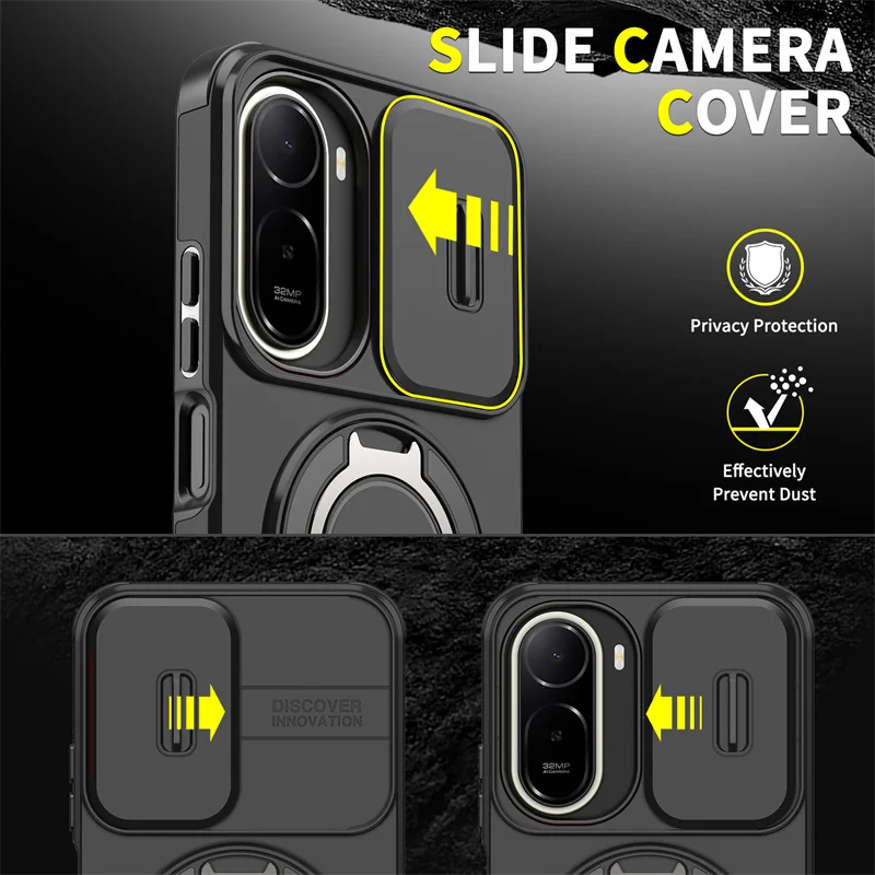 Armor Lens Slide Camera Protection Back Cover with Magnetic Holder and Metal Ring for Xiaomi Redmi A7 Pro 4G