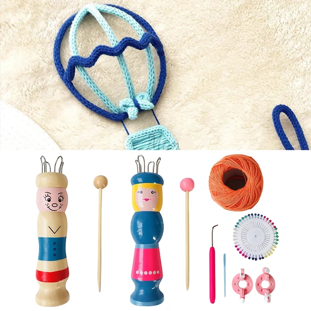 Poupée en bois Corde Tricoter Aiguille Enfants Fait à la main Bricolage  Métier à tisser Fabricant Fil Laine Set Crochet Outil Tricoter Accessoire