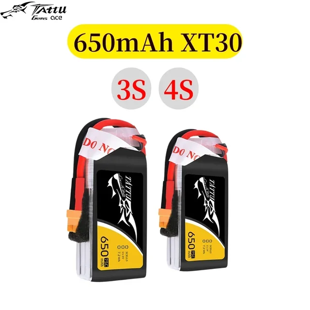 ACE Tattu Lipo Battery 3S 4S 650mAh 11.1V 14.8V 75C 1P RC Battery with XT30 Plug for RC FPV Racing Drone Quadcopter 1