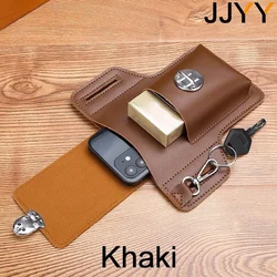 Men's Vintage Leather Waist Bag and Phone Holster (Khak( 5.4 - 6.9inch))