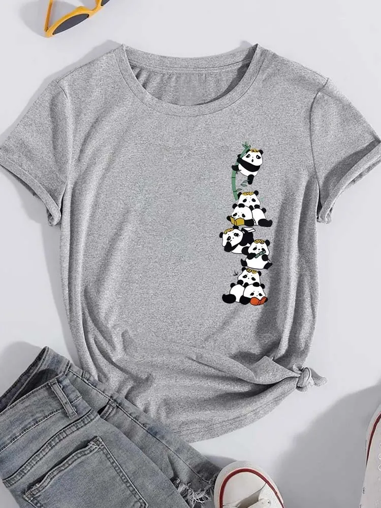 Adorable Panda Print Women's Casual Crew Neck T-Shirt