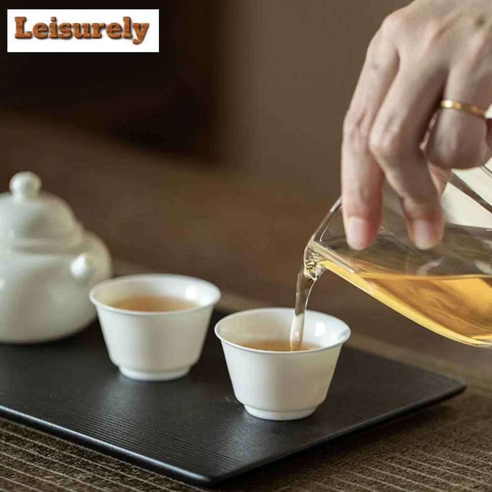 2pc/set Dehua Sheep Fat Jade White Porcelain Teacup Handcrafted Relief Master Cup Meditation Cup Chazhan Kung Fu Tea Set 35ml