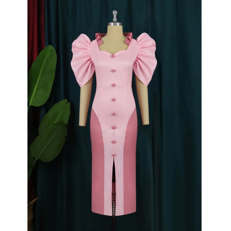 

Pink dresses Women Summer Fashion Button Sheath Bodycon Front Split Party wear Prom Midi dress