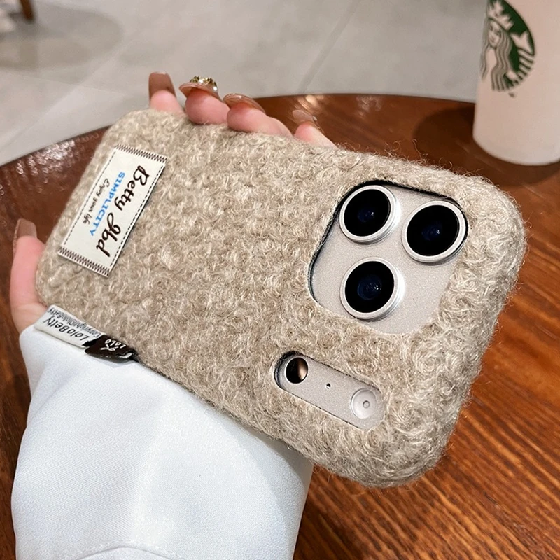 Ins Maillard Plush Fur Embroidery Case - Lovely Soft Fluffy Cover