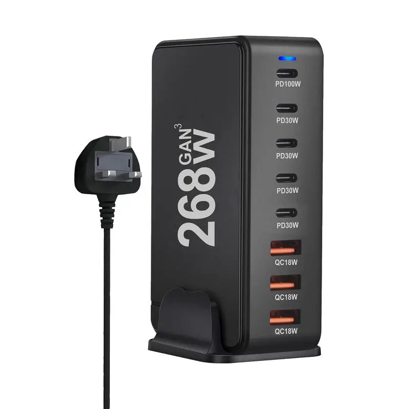 

Зарядное устройство сетевое с 8 USB-портами и поддержкой быстрой зарядки, 268 Вт