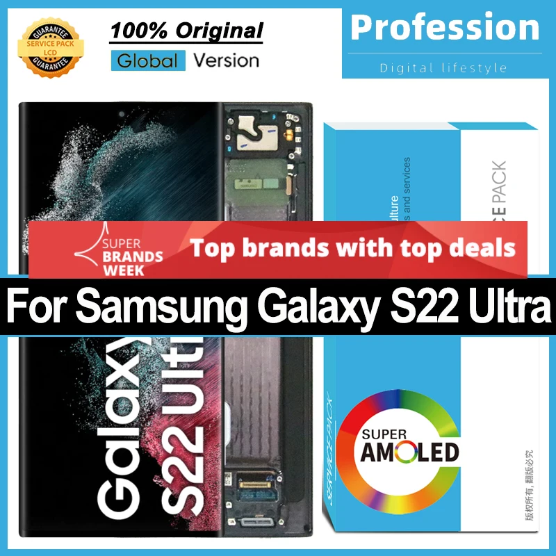 100% Оригинальный 6 8 'ɺMOLED дисплей для Samsung Galaxy S22 Ultra 5G S908B S908U Полный ЖК | Отзывы и видеообзор -1005004103812623