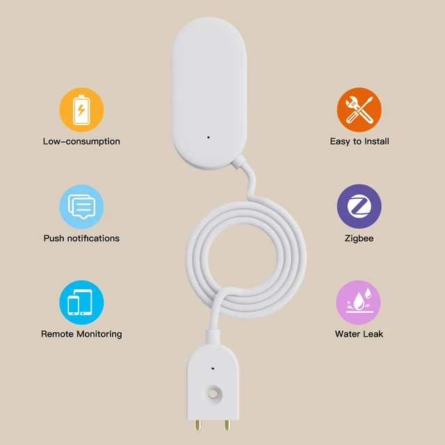 Tuya WiFi ZigBee Water Sensor Leakage Alarm Flood Leak Detector Smart Home APP Remote Control Security Protection Support Alexa 3