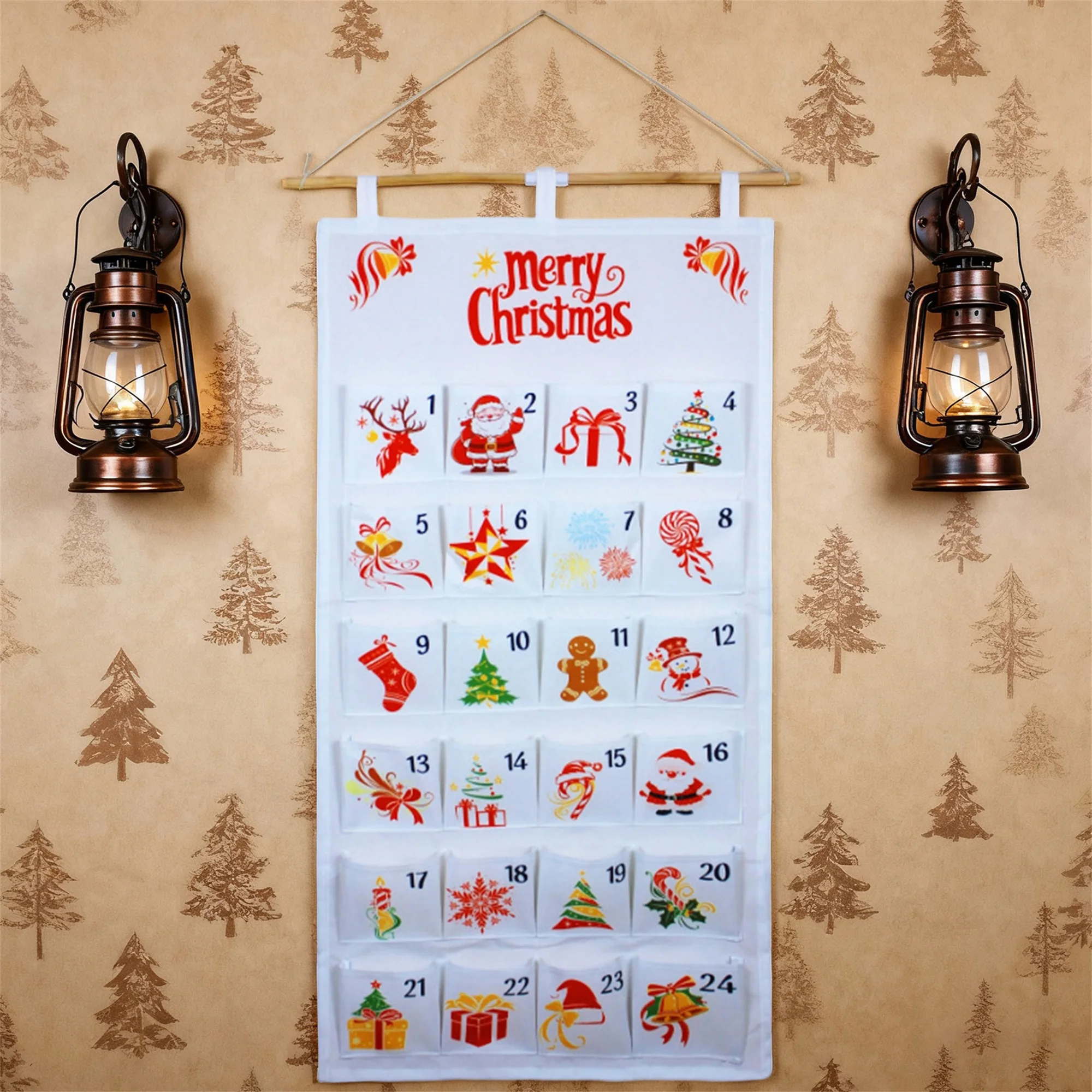 Christmas Countdown Calendar with Pockets 24 Days Hanging Organizer for Wall Home Festive Decoration and Storage