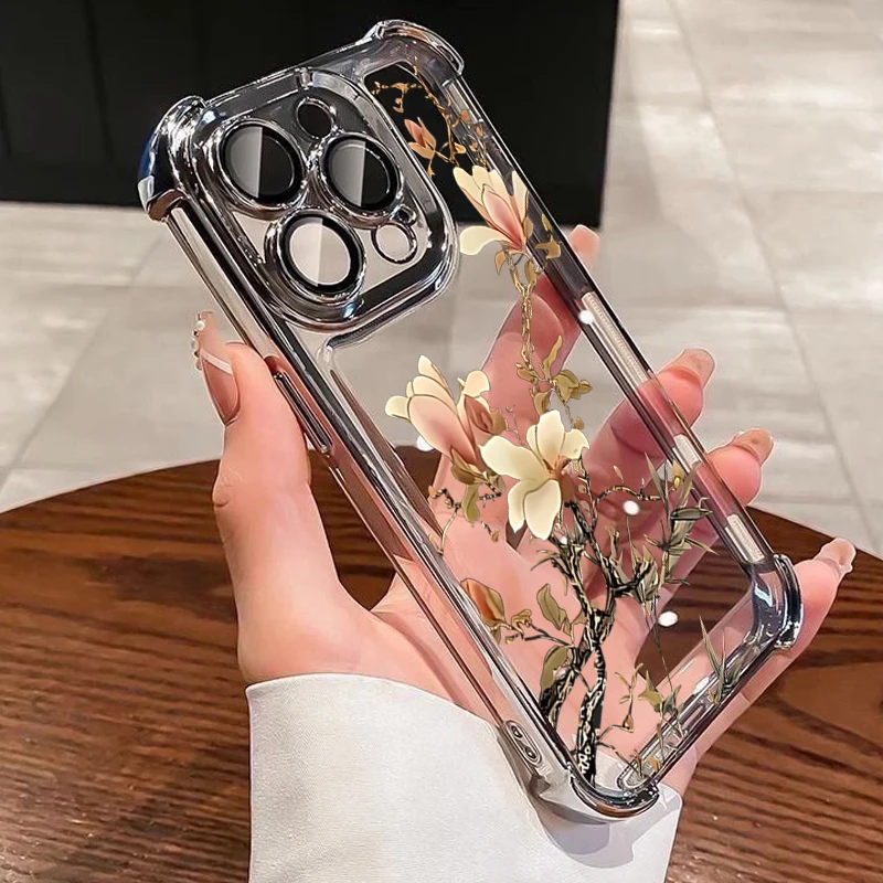 Orchid-Themed Electroplated Airbag Transparent Phone Case