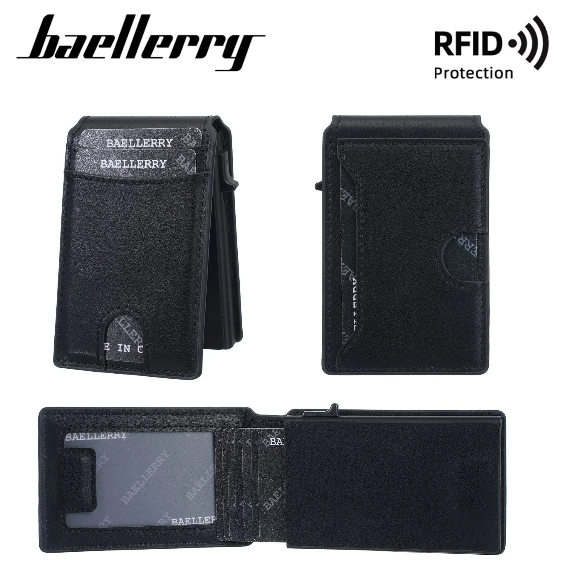 Baellerry Men's Rfid Ultra-Thin Short Wallet Lightweight Design Business Simple Card Holder Can Hold Multiple Bank Cards