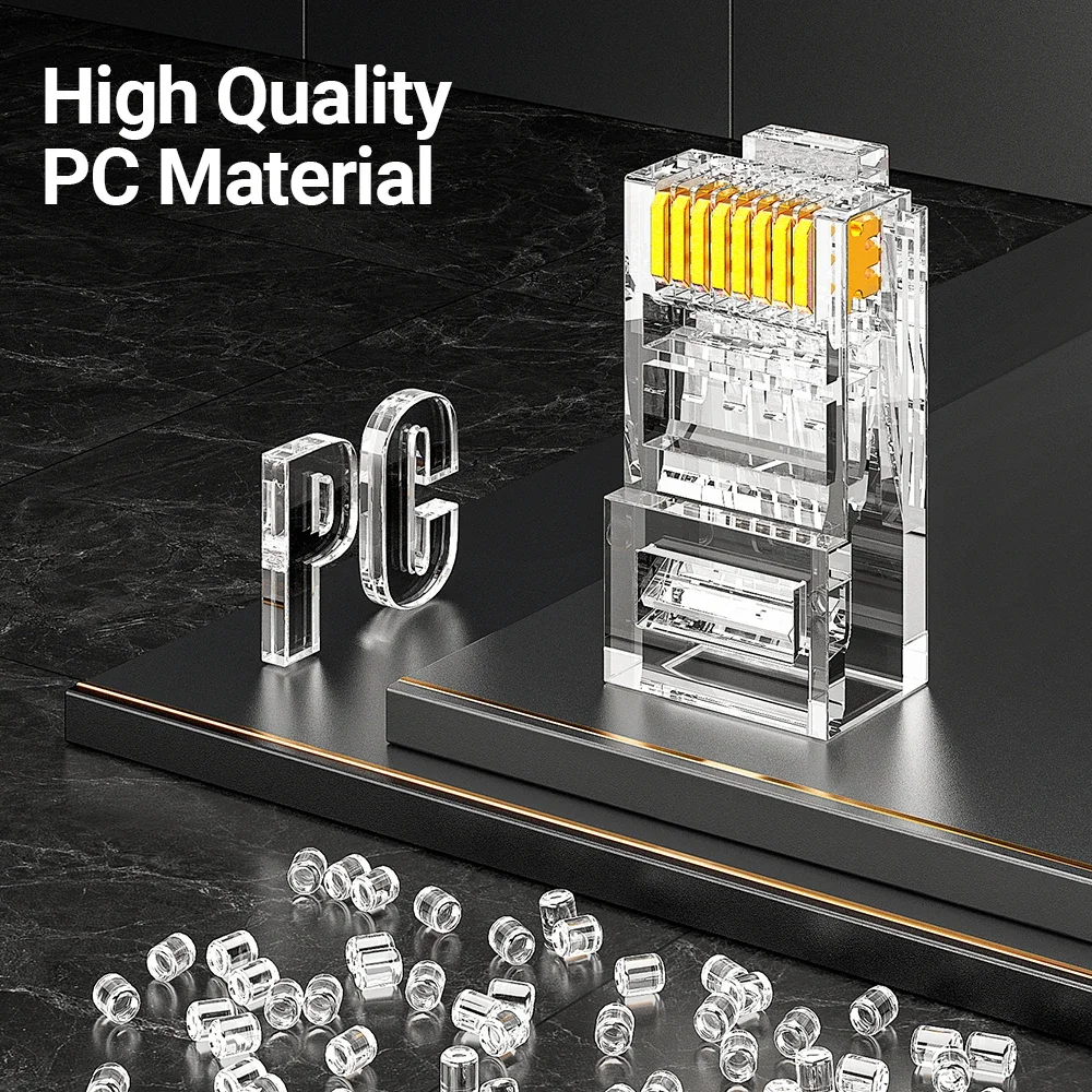 Ethernet Cable Connector AMPCOM RJ45 Modular Plug CAT5E CAT6 Pass Through Network Connectors UTP 3/50&mu; Gold-Plated 8P8C Crimp End for Ethernet Cable