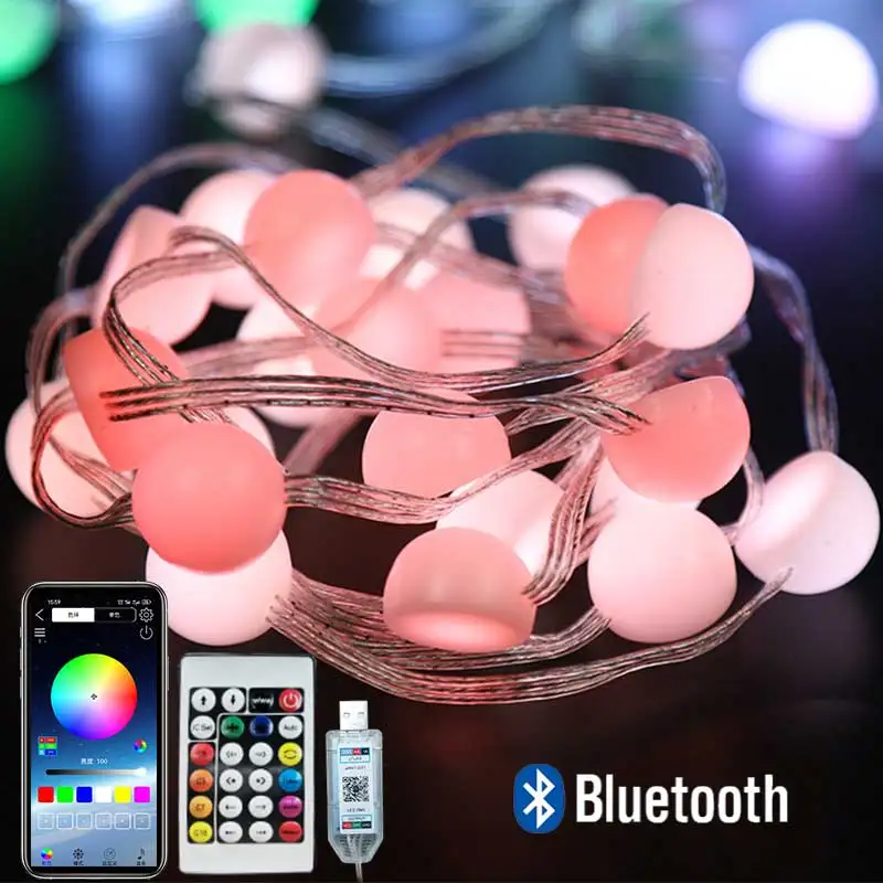 Description Picture 2 of item15M LED Ball Light String Fairy Lights DC5V RGBIC Lamp Bluetooth Controller USB Plug and IR Remote for Outdoor Party Christmas