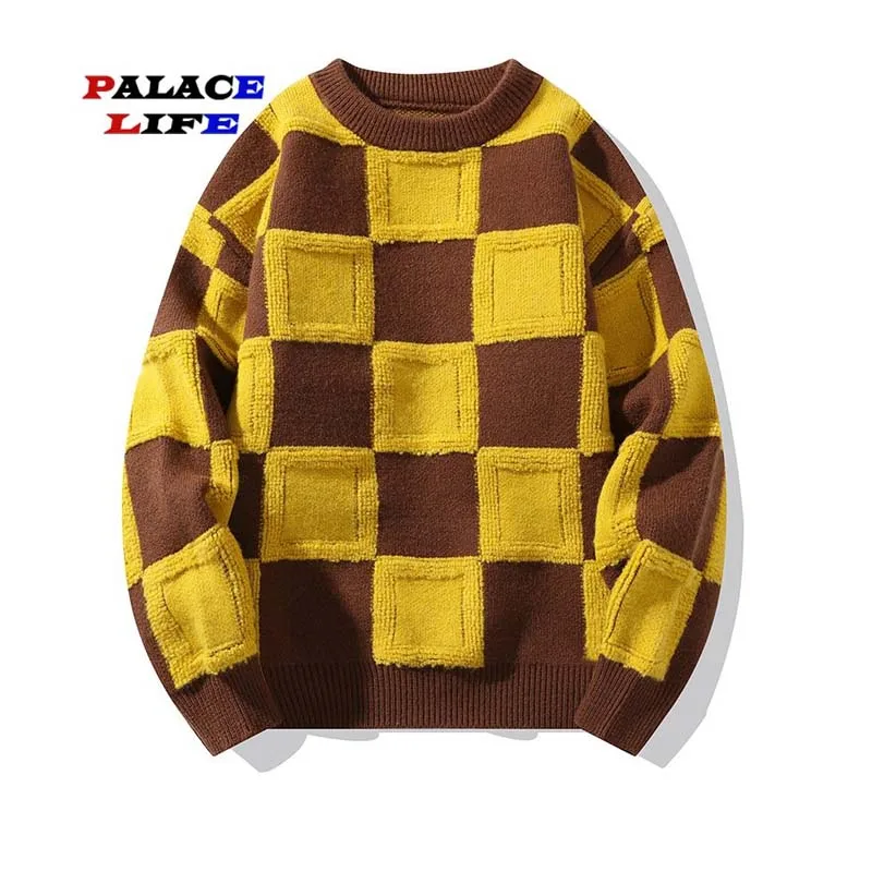 

Knitted Harajuku Sweater Men Korean Vintage Patchwork Loose Pullovers Jumpers Unisex Harajuku Thicken Sweaters Ropa De Hombre