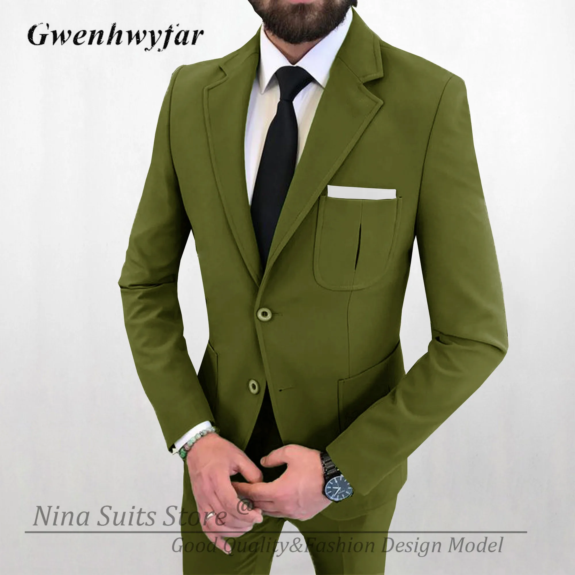 G&N Notch Lapel Suits for Men Tailor-made Sky Blue Blazer Pants Groosmen Wedding Tuxedos Blazer With Three Patched Pockets