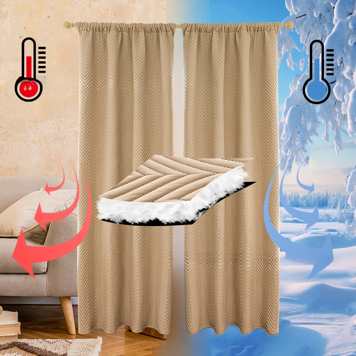 Blackout Thermal Curtains - Heavy Duty Quilted Window Drapes for Living Room