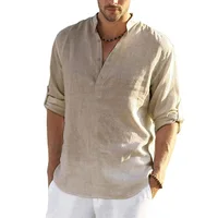 New Men’s Casual Cotton Linen Shirt Loose Tops Long Sleeve Tee Shirt Spring Autumn Casual Handsome Men’s Shirts