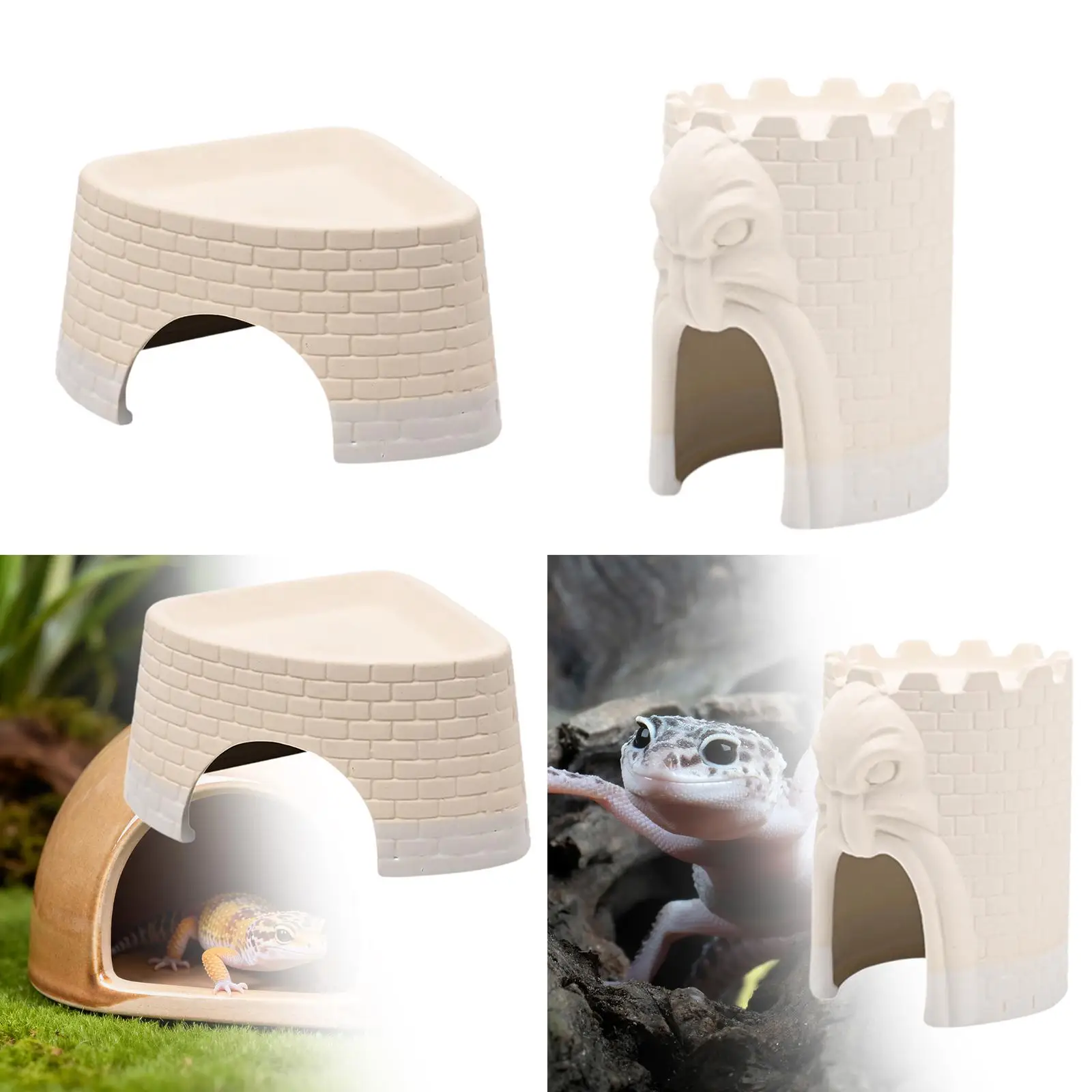 Ceramic Reptile Shelter Cave Realistic Habitat Ornament for Geckos Frogs and Turtles Terrarium Decor