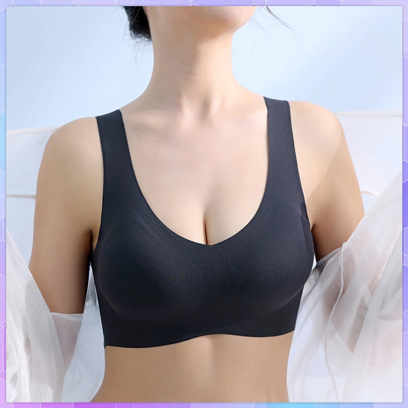 

Seamless Bra With Padding Ladies Sleeveless Crop Top With Cups Female Bras Without Frame Comfortable Thin Cami Vest Tank Tops