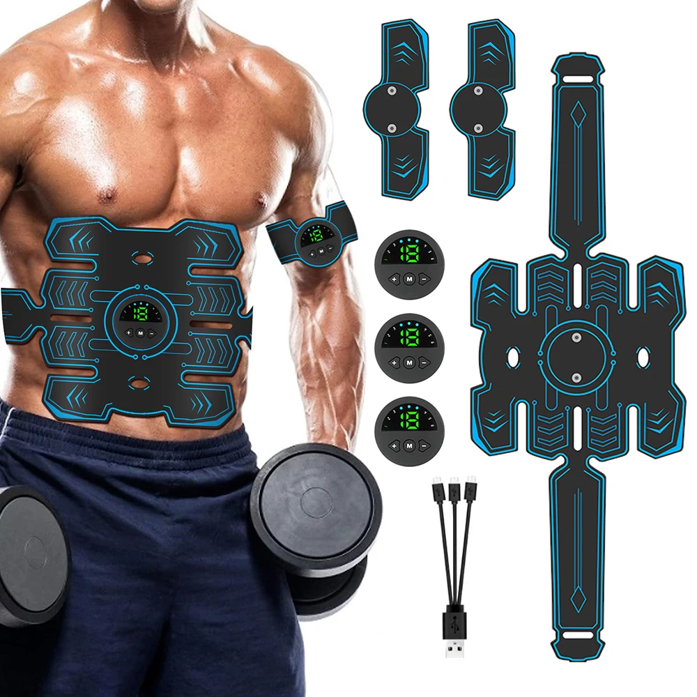 EMS Abdominal Muscle Stimulation Trainer, USB Recarregável, Slimming Massager, 3 Controller, Massagem ABS para Homens e Mulheres