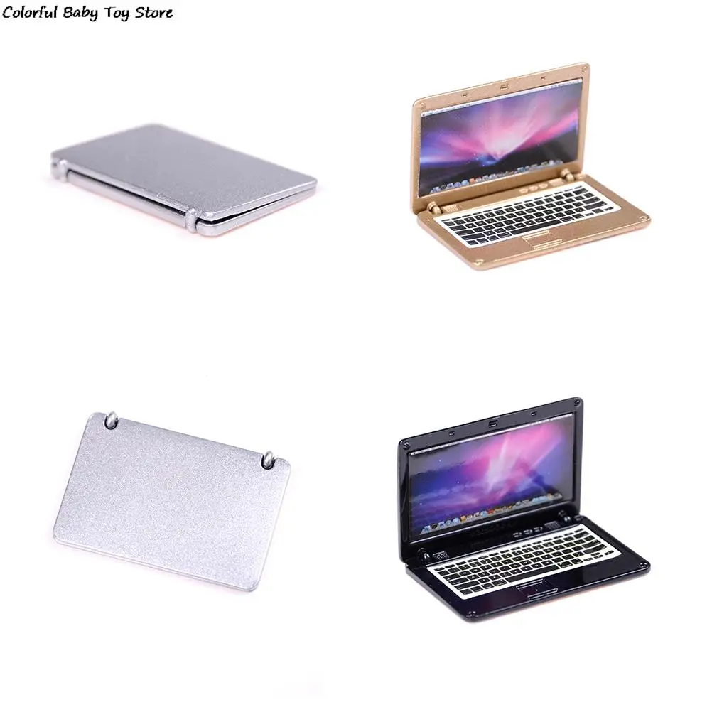 1:12 Scale Mini laptop computer doll house scene Miniature laptop computer simulation doll accessories for Living Room Decor 6