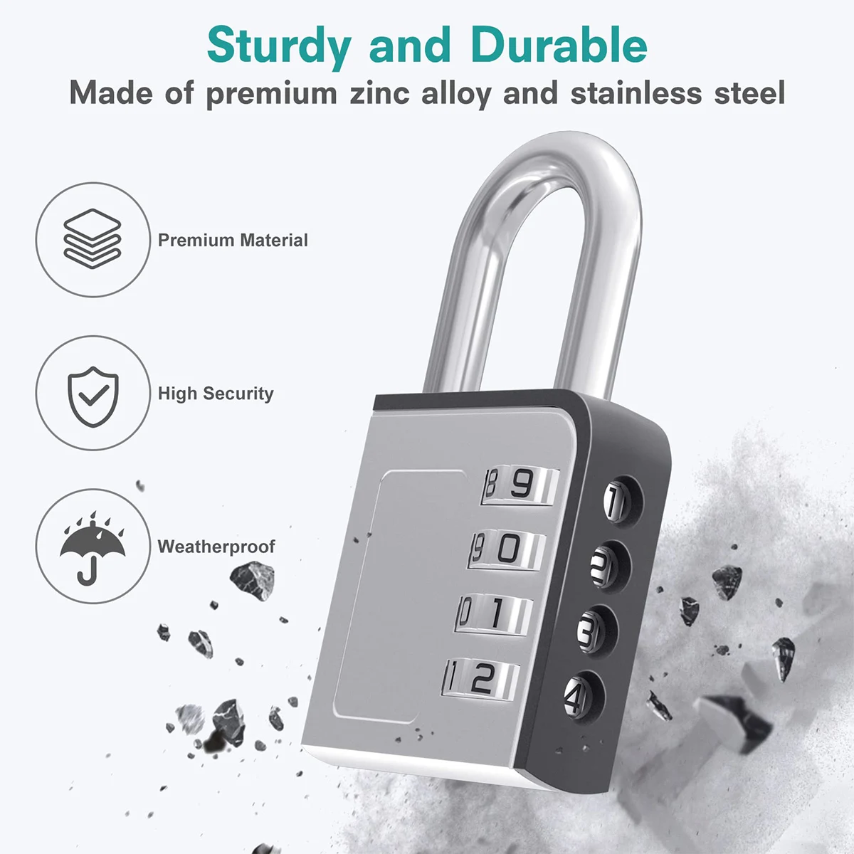4 Digit Combination Padlock Zinc Alloy Waterproof And Pickproof For Travel Bag Warehouse Door Gym Cabinet