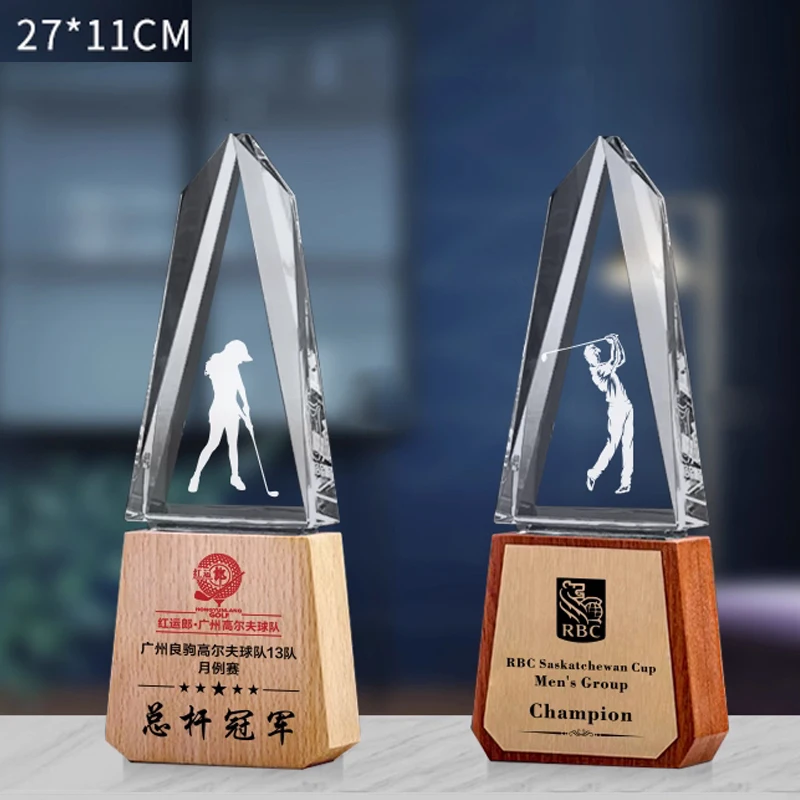 Customized High-End Golf Crystal Trophy, Souvenir, Home Decoration, Creative Wood, Resin Commemorative Rod, One Hole Awards, 1Pc