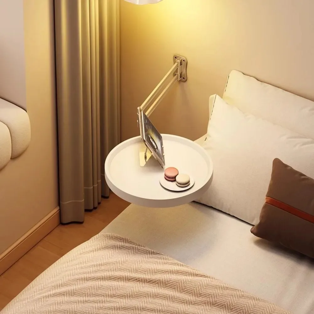Suspended Small Round Table,Wall-mounted Foldable Side Coffee Table for bedroom/Living room,Adjustable Round Disc/Support Rod