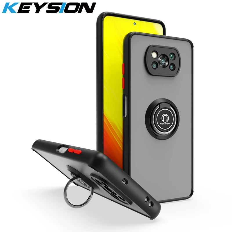 KEYSION Fashion Matte Hülle für Xiaomi POCO X3 Pro X3 NFC X3 GT Transparenter Ringständer Stoßfeste Handyhülle für POCO M3_voghion.com