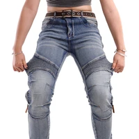 Jean de moto en Kevlar pour femmes, coupe-vent, résistant à l'abrasion, pantalon de protection bleu, pantalon d'équitation tout-terrain, quatre saisons 4